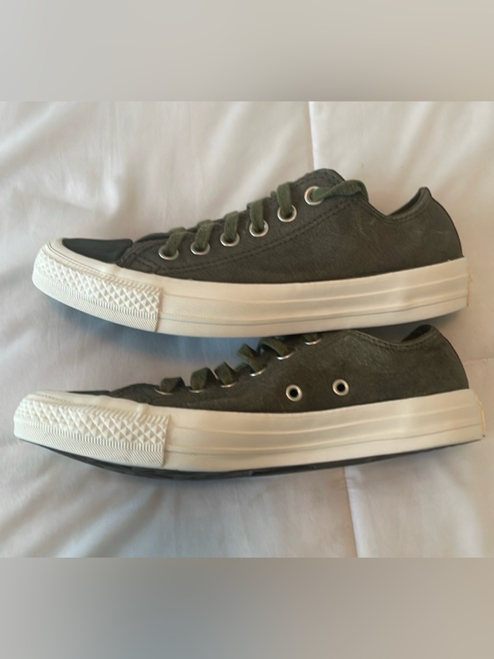 Converse Low Top Sneakers in Olive Army Green with Maroon Logo Tab - Picture 2 of 8